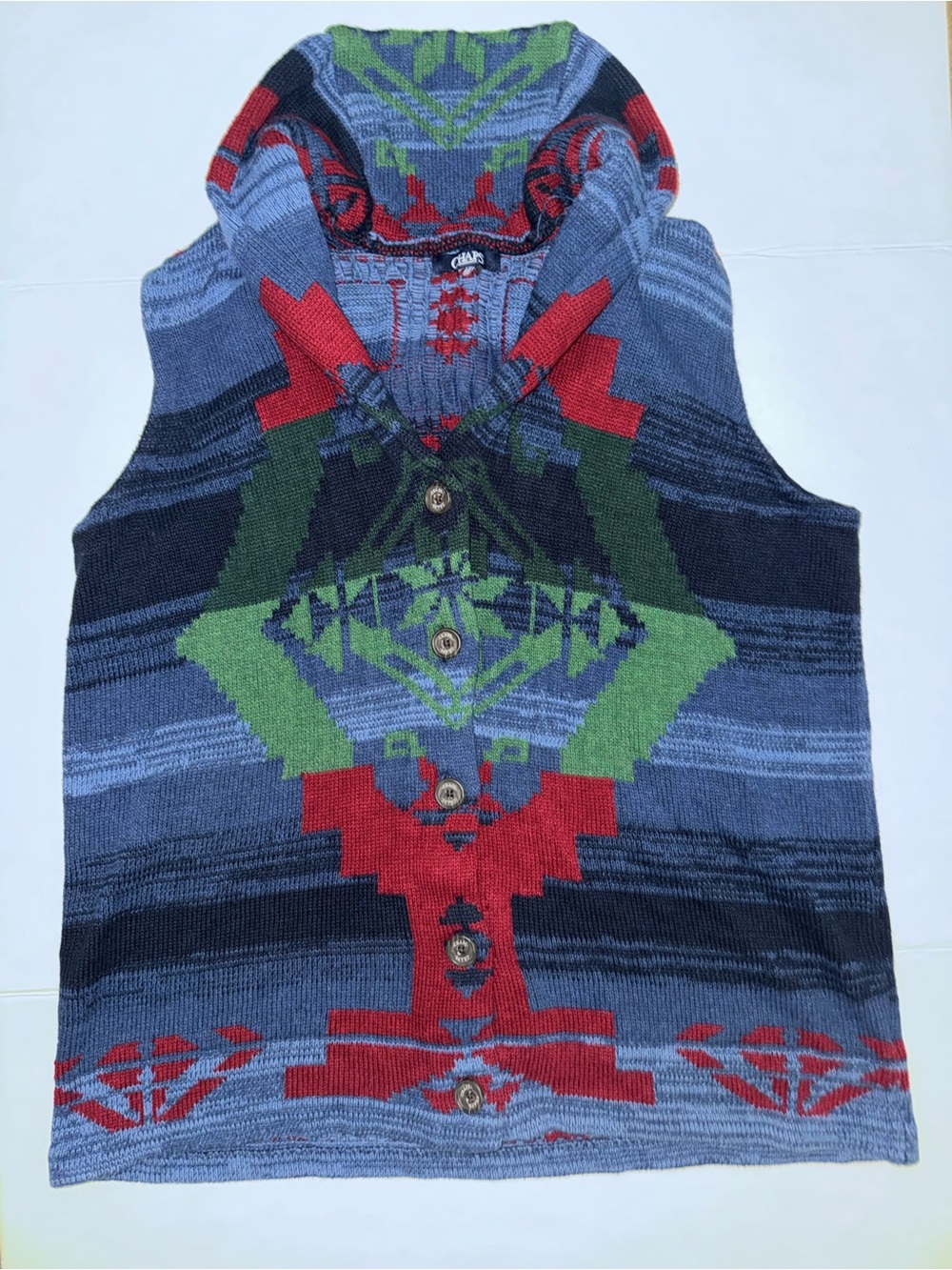 Chaps Mens Sweater Vest Size L XL Aztec Grandpa Dad Red Blue